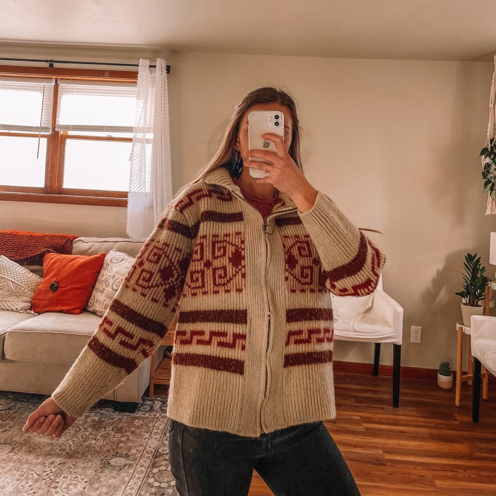 - Vintage 60s 70s PENDLETON BIG LEBOWSKI DUDE 100% Wool Sweater Zip Up Car…